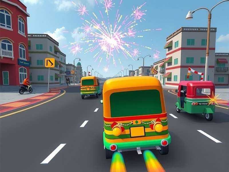Tuk Tuk Dash Champion gameplay screenshot showing auto-rickshaw racing through Indian streets